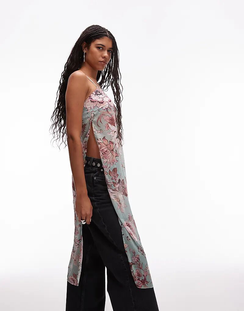 

Длинный шифоновый топ на бретелях ASOS DESIGN с цветочным принтом