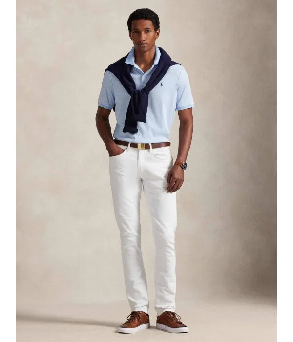 Мужское поло Custom Slim Fit Polo Ralph Lauren, Azzurro — фото 2