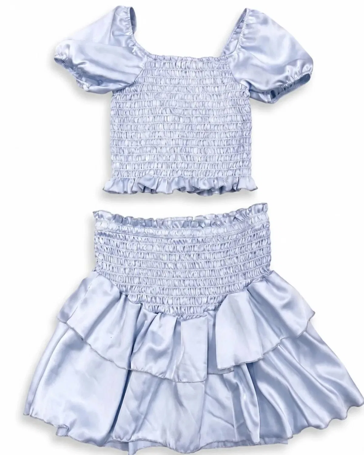 Детская блузка для девочек с оборками и сборками Cheryl Creations, Soft Blue — фото 2