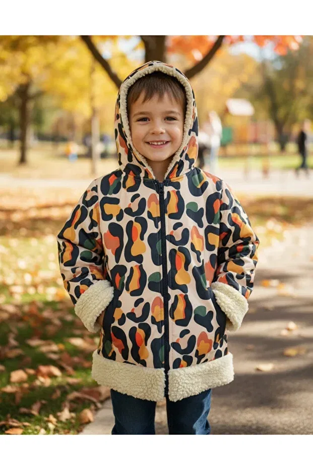 Детское пальто для девочек с принтом Waterproof Surface Teddy Plush Unisex Children's Coat By Piera, Camouflage — фото 2