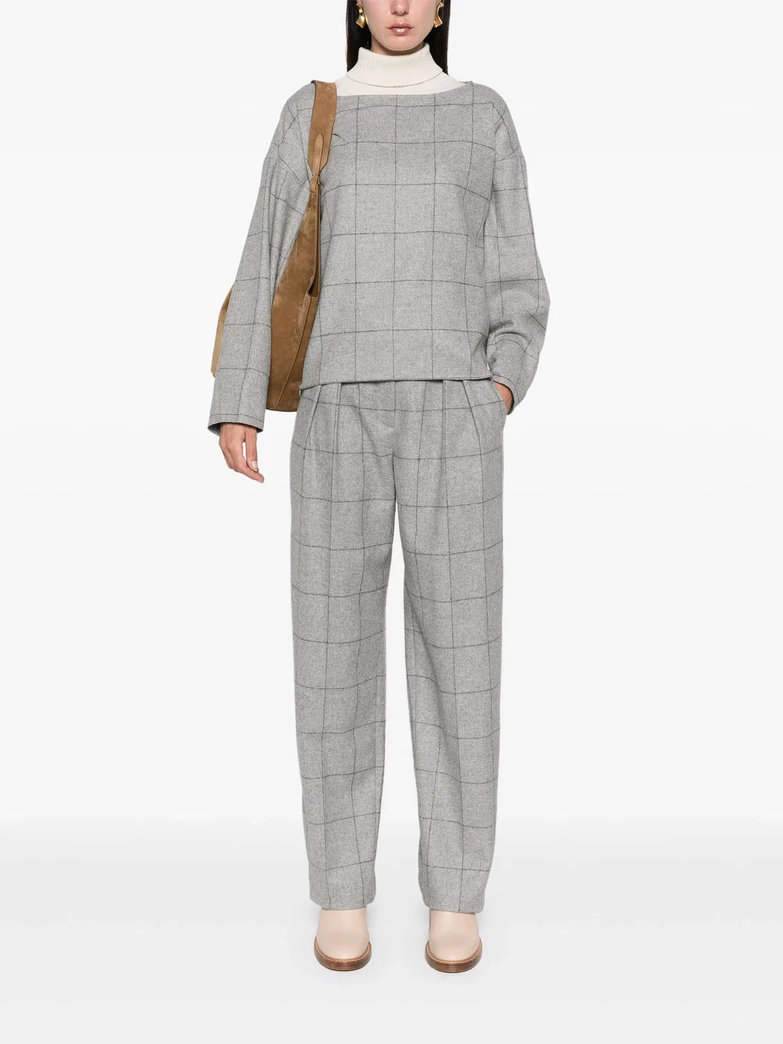 Узкие брюки с шотландским клетчатым узором Emporio Armani, серый — фото 2