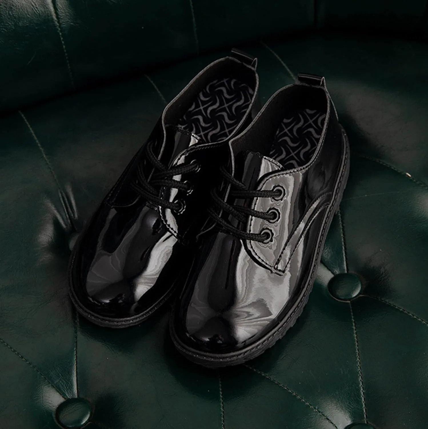 Детские оксфорды для мальчиков и девочек с принтом, модель Boys Girls Dress Oxford Shoes, бренд, Black — фото 4