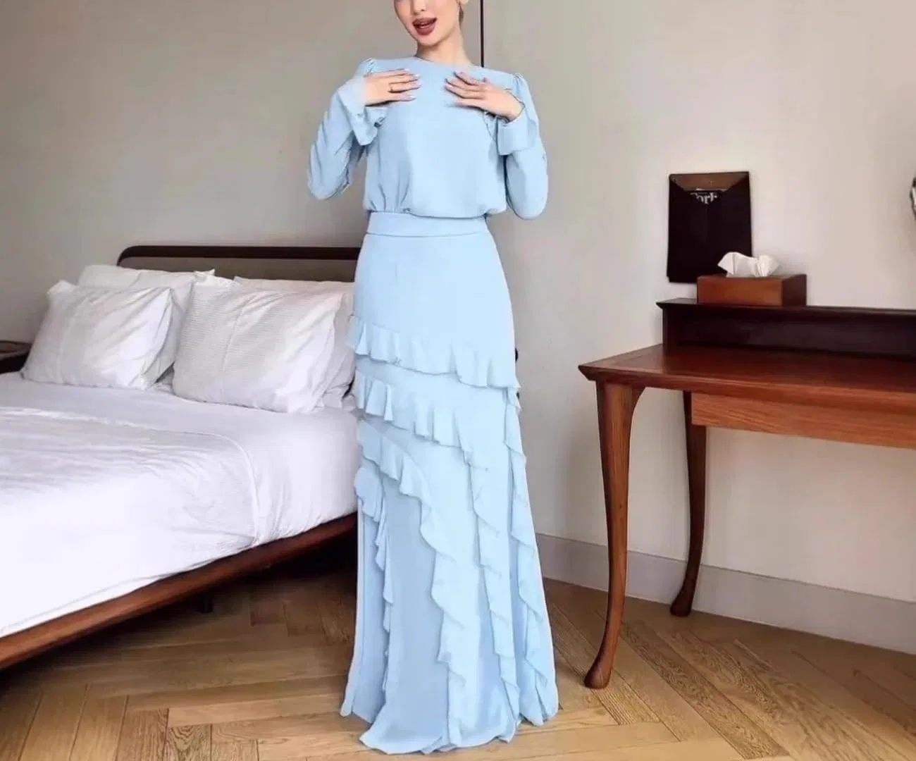 Женское элегантное платье в пол A-силуэта, Light Blue — фото 3