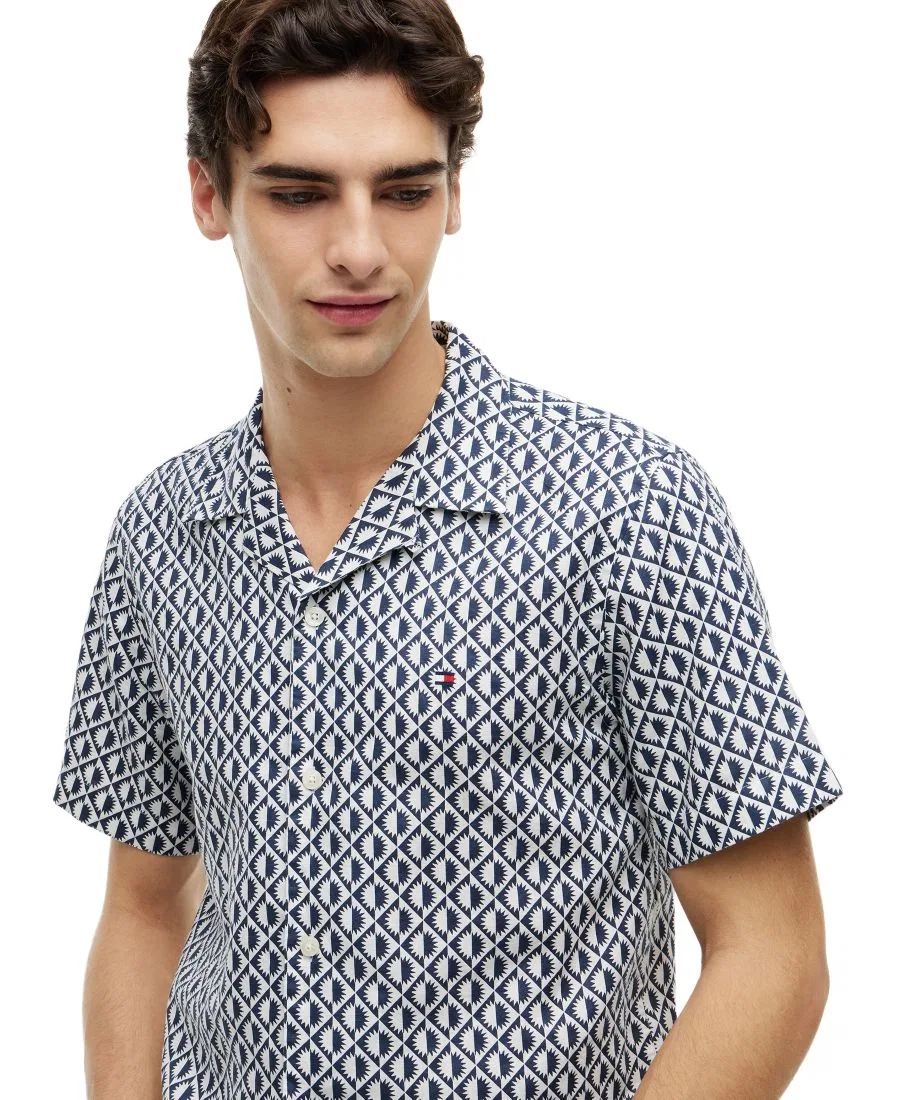 Мужская рубашка с коротким рукавом из льняной смеси с принтом Camp Collar Tommy Hilfiger, Carbon Navy / Allover — фото 3