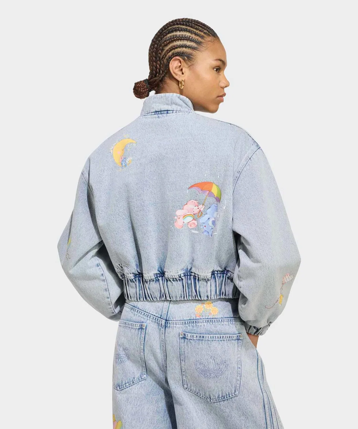 Женская джинсовая куртка-бомбер оверсайз с принтом Care Bears Adidas Originals, Blue