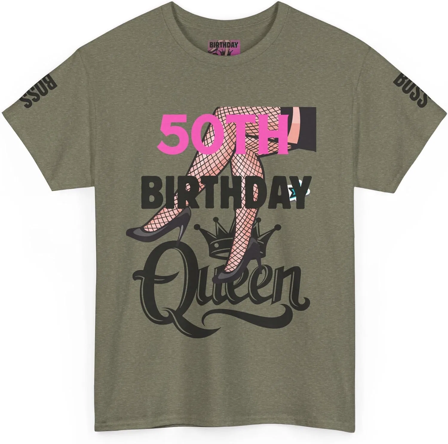 Футболка с принтом 50th Birthday Queen, Regular Fit, Generic, Heather Military Green — фото 3