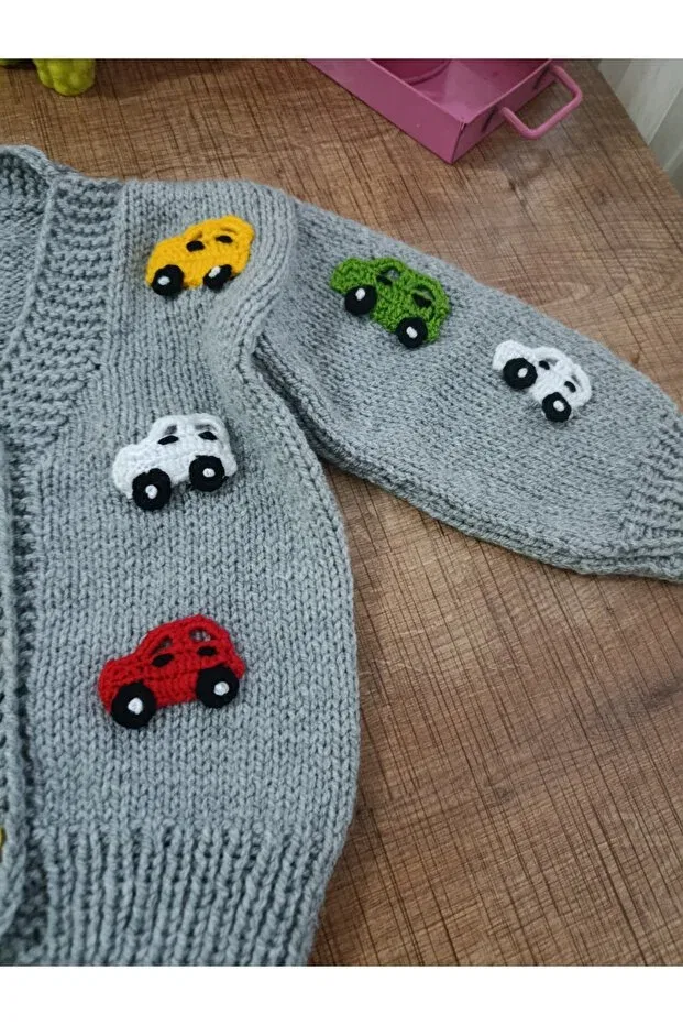 Детский кардиган с V-образным вырезом Hand knitted kids cardigan El Örgüsü Cici Bebe, Gray — фото 3