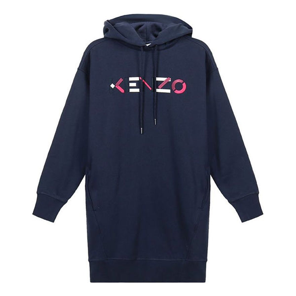

Свитер fw20 logo embroidered fleece lined hooded long sleeves hoodie navy blue Kenzo, синий