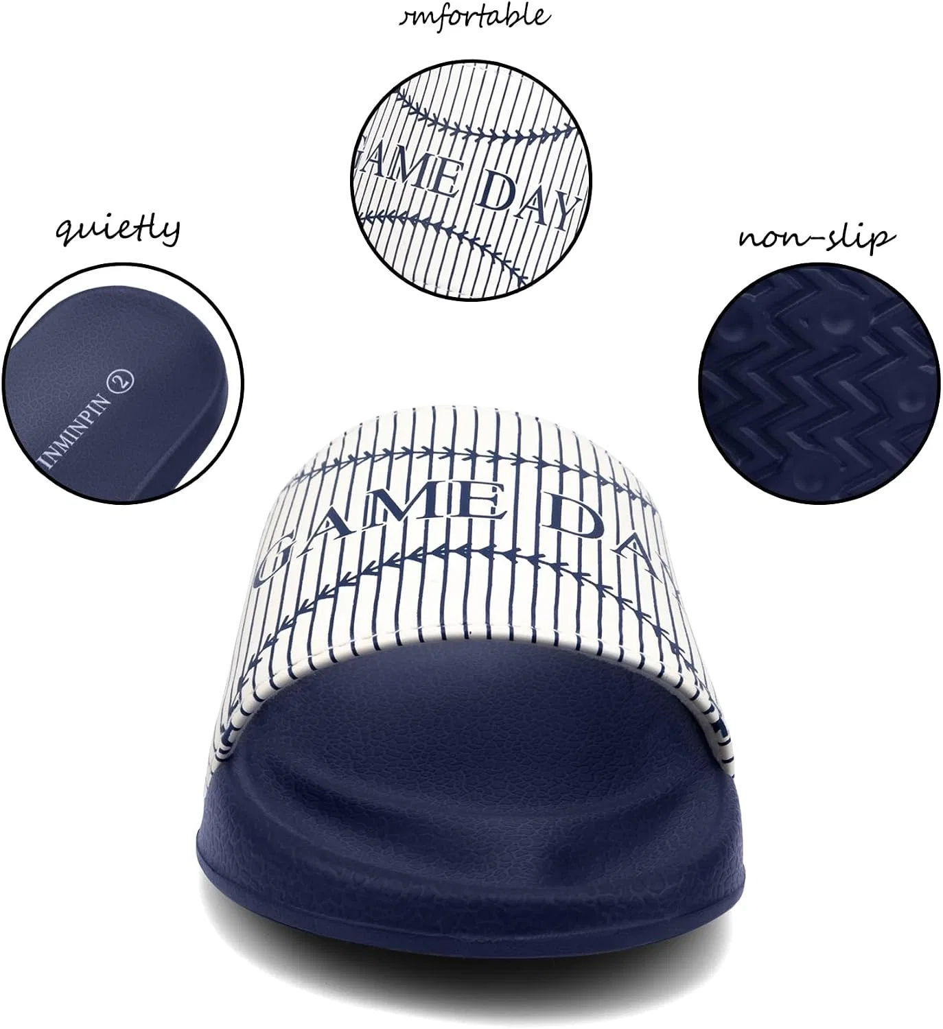 Детские спортивные сандалии-шлепанцы с мячом INMINPIN, Baseball White Stripes — фото 3