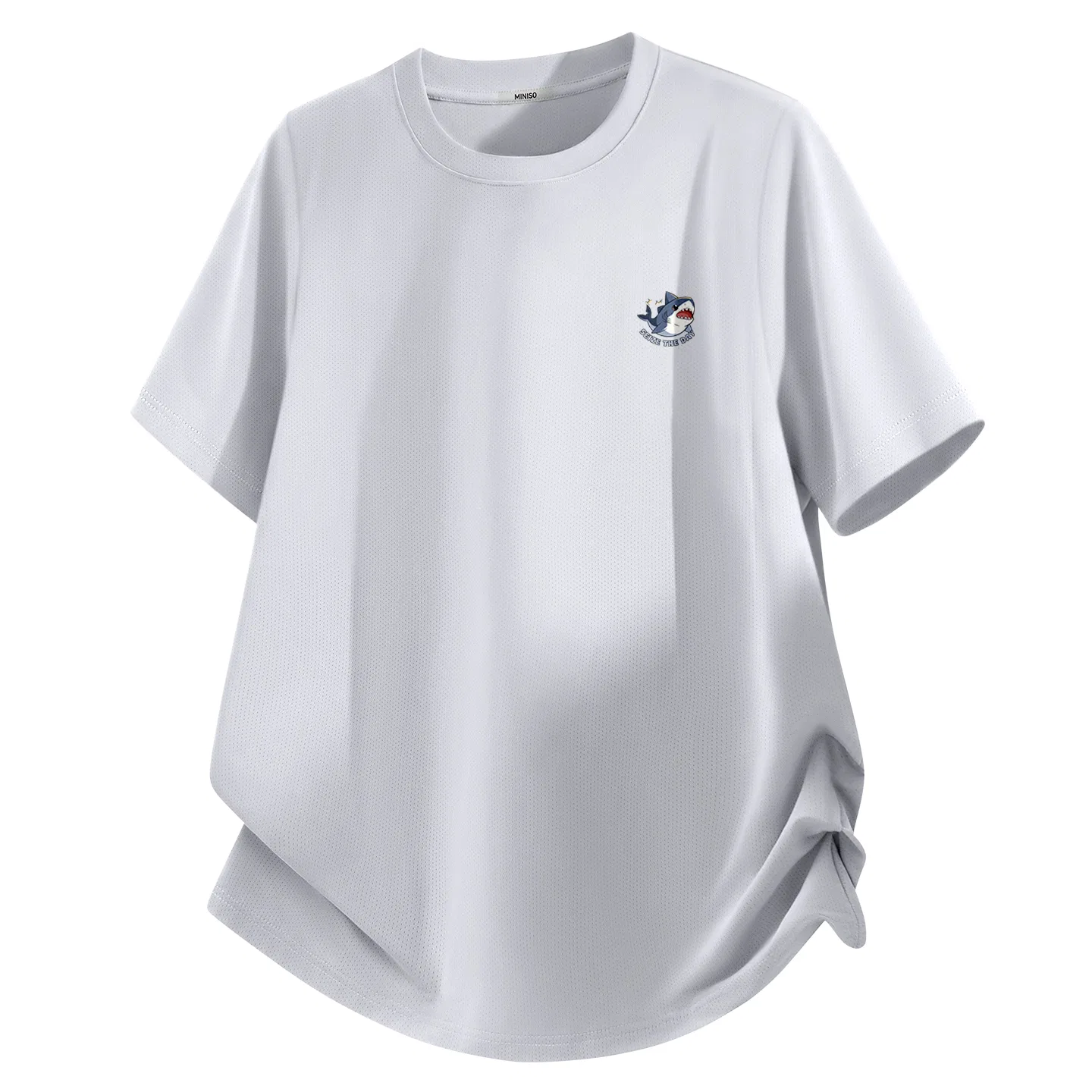 Детская футболка с принтом B Happy Shark Chest Logo MINISO, Light Gray