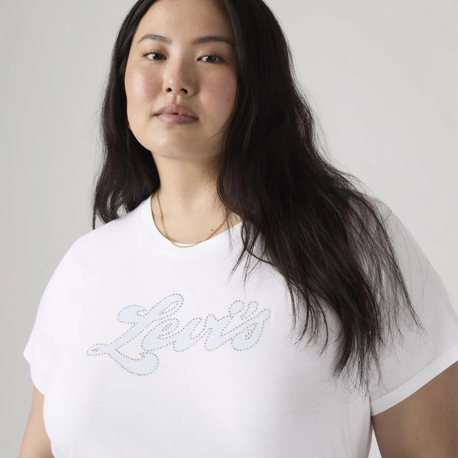 Женская футболка с принтом Perfect Tee Benitoite Cloud Dancer STRI Levi's, Plus Rhinestone Spor — фото 4