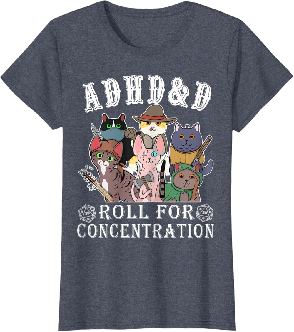

Женская футболка Funny Tees Gamer RPG Apparel Cats RPG Gamer Roll For Concentration D20 Dice Nerdy, темно-синий