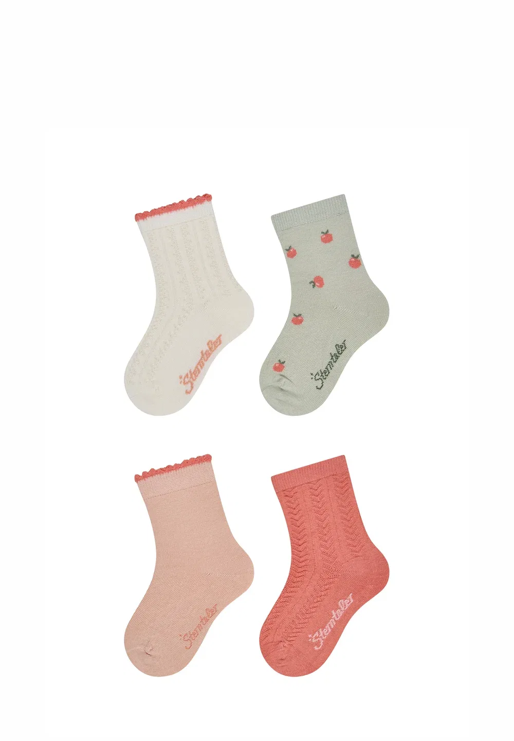 Socken 4er Pack Struktur, äpfel, uni und Struktur - носки Sterntaler, Ecru