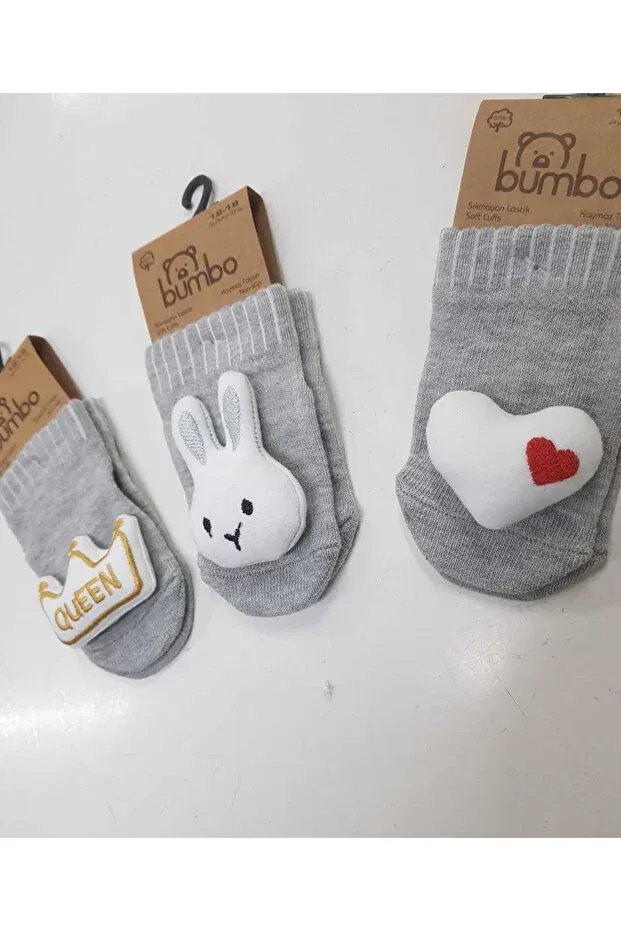 Детские носки с животным принтом 3-Pack of non-slip baby socks with accessories Baby By Bumbo, Gray — фото 2