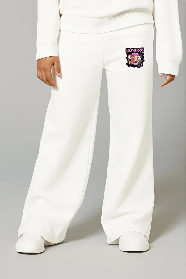 Детские штаны для девочек с принтом Kpop demon hunters huntrix zoey rumi mira 3 thread girls' ecru wide-leg sweatpants Fasardi, Ecru