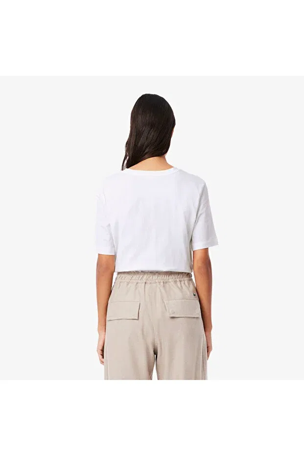 Футболка Lacoste White V-Neck Oversize — фото 2