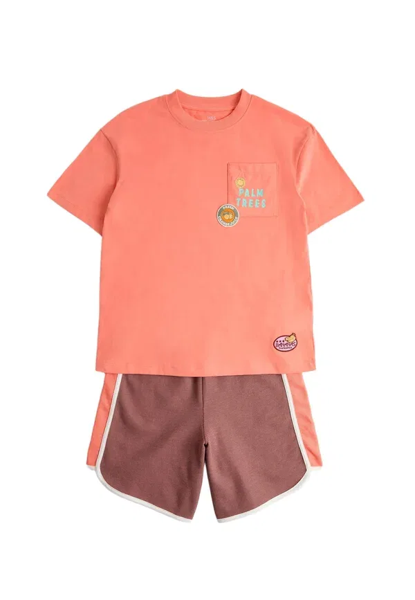 Пижамный комплект, хлопок, Side stripe - pyjama set, Marks & Spencer, оранжевый