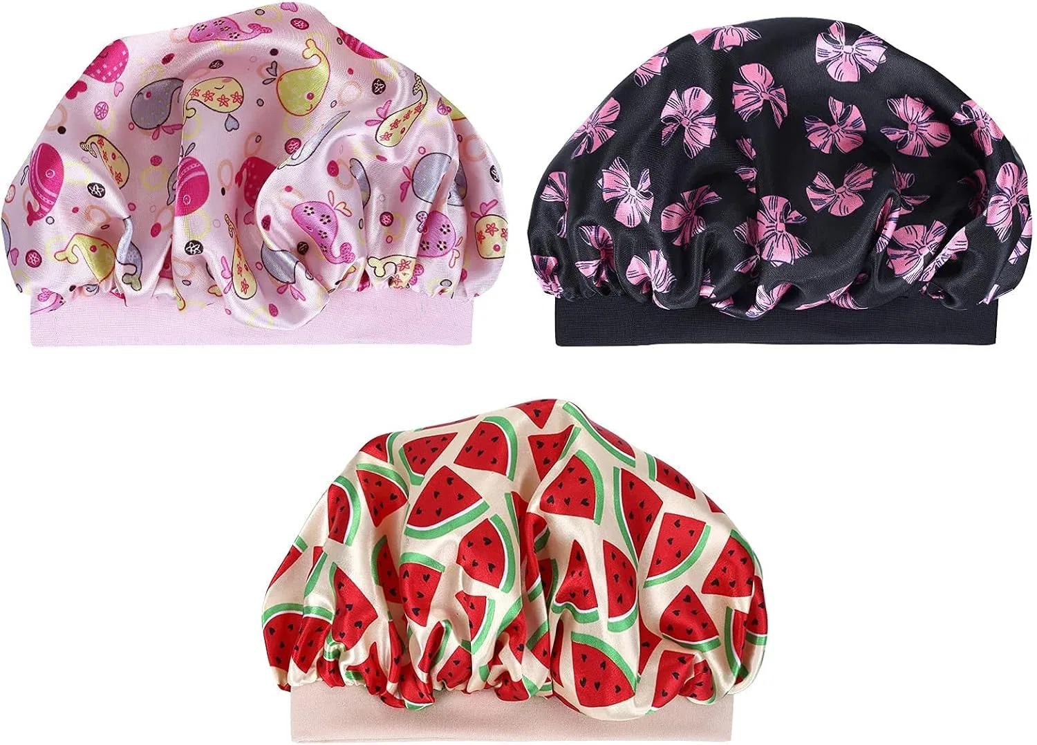 Детская шапочка для душа, Satin, Chtom, 3 штуки, Pink Red Black — фото 2