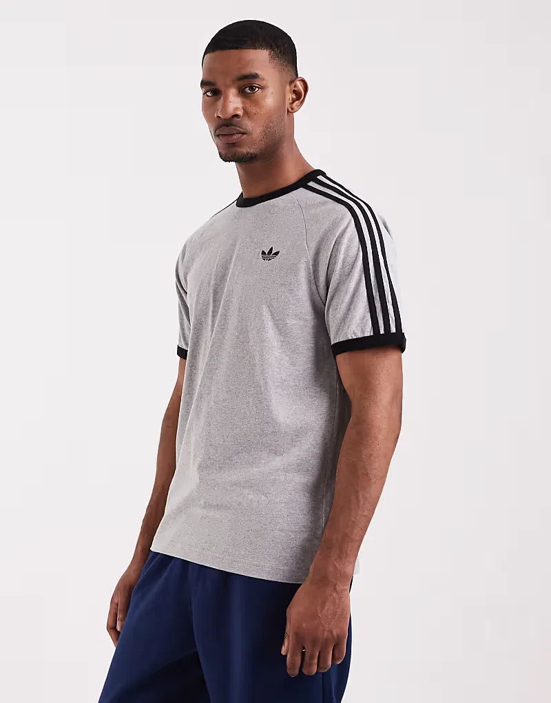 Футболка Adidas Originals с тремя полосками, серого меланжевого — фото 3