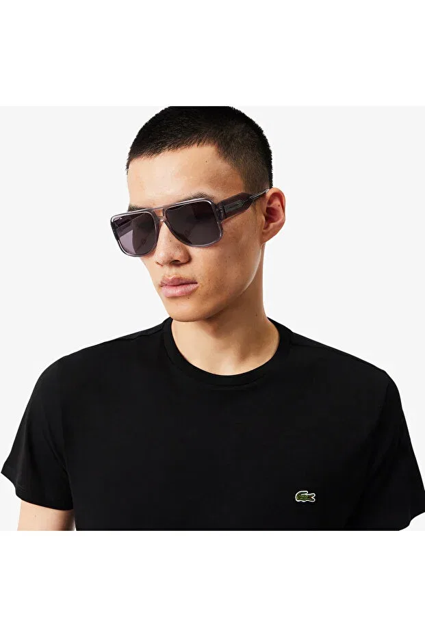 Мужская футболка Lacoste хлопковая, однотонная, черный — фото 2