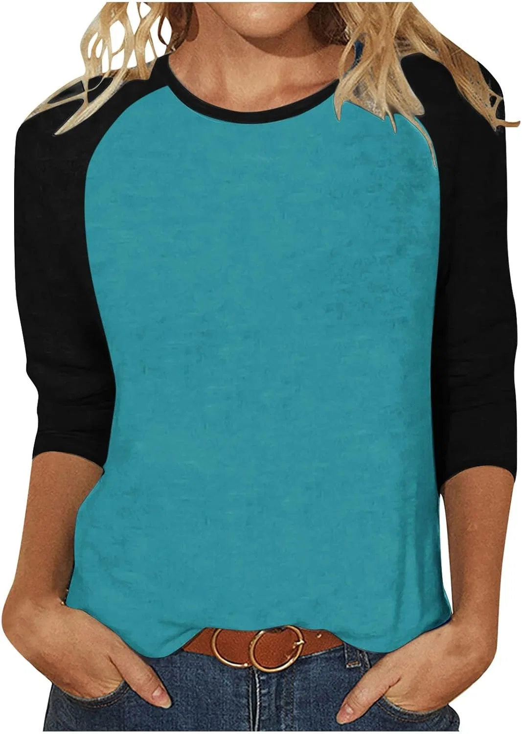 Женская свободная блуза с цветовыми блоками, 02-light Blue