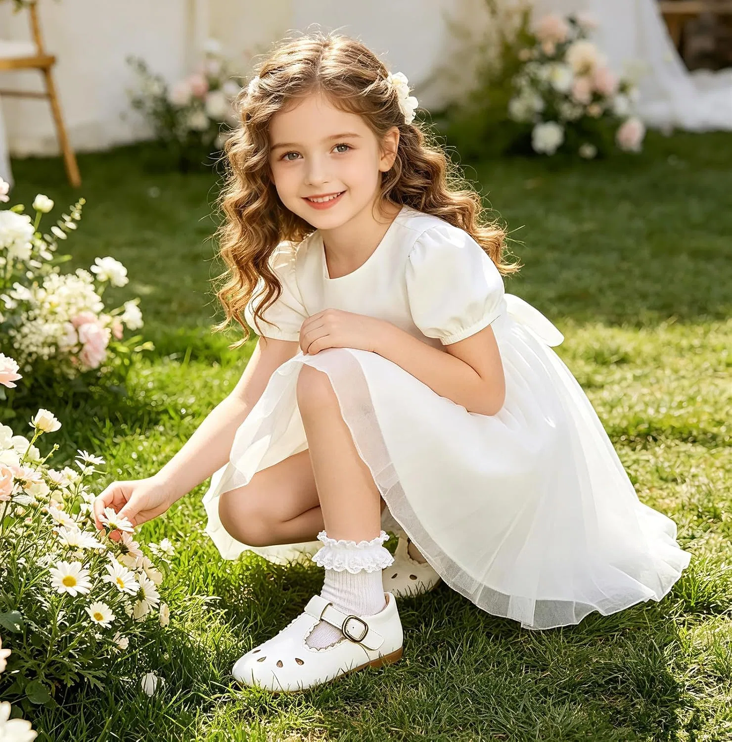 Детские туфли Мэри Джейн для девочек Classic Mary Jane DADAWEN, White — фото 4