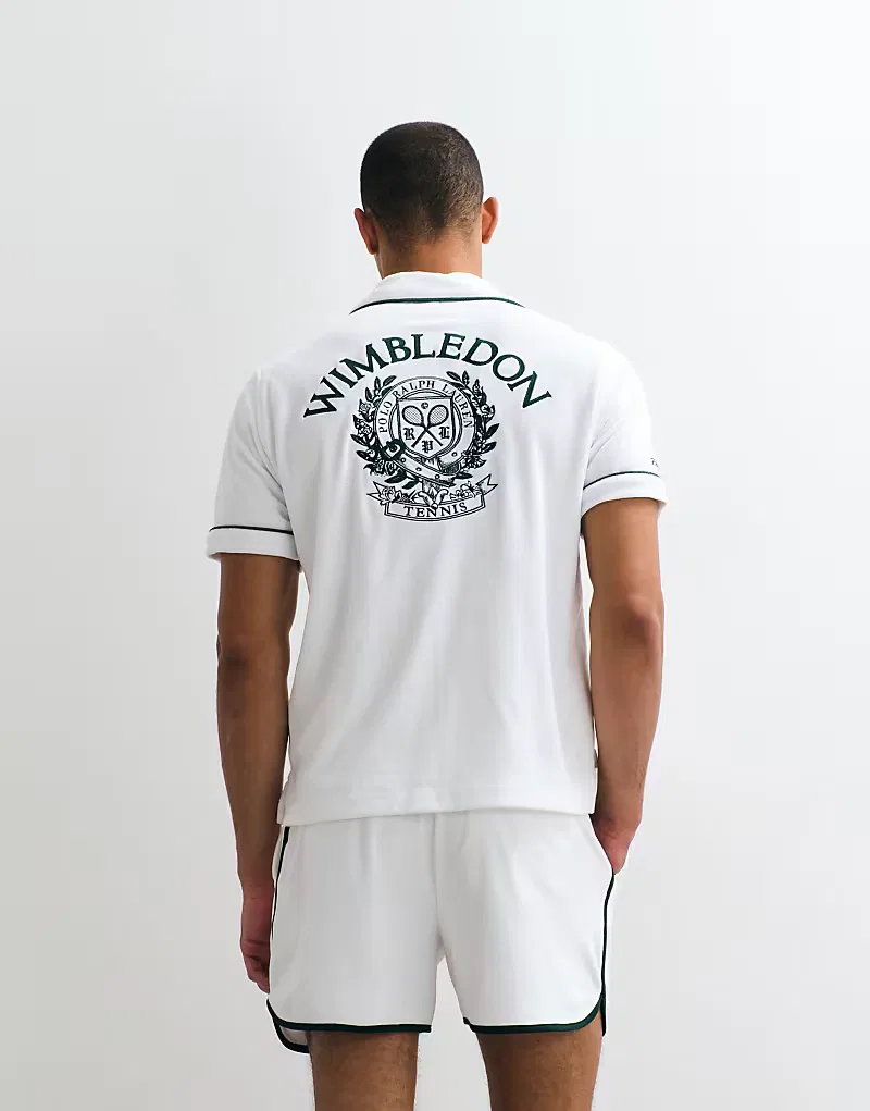 Рубашка махровая с короткими рукавами и вышитым гербом Polo Ralph Lauren Wimbledon Capsule, белый — фото 3