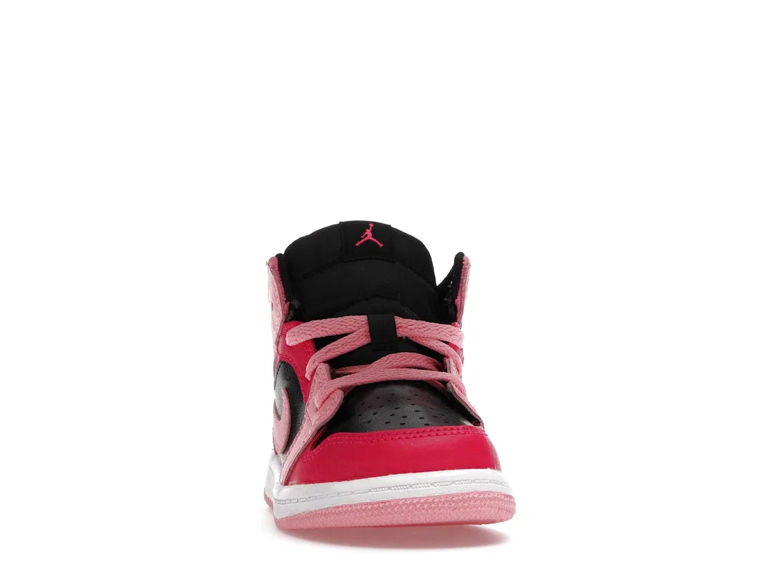 Детские кроссовки с кожаным верхом Jordan 1 Mid Jordan, Coral Chalk/Rush Pink/Black/Pinksicle — фото 2