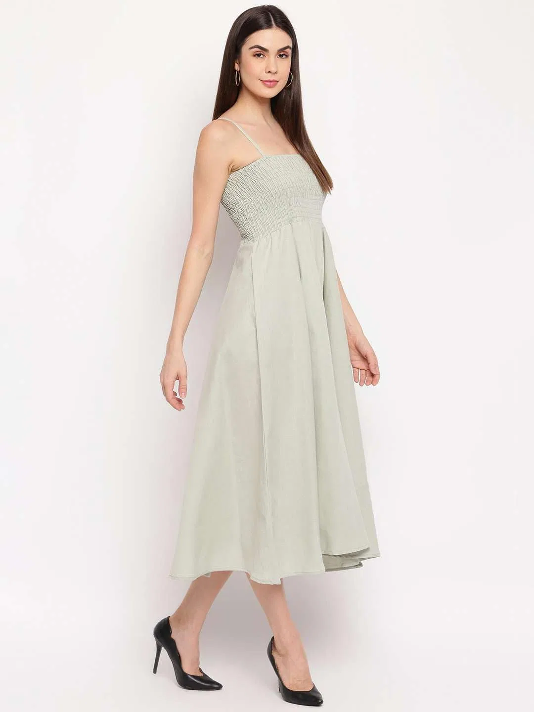 Женское платье миди с открытыми плечами из вискозы GrabMe Store, Light Grey — фото 4
