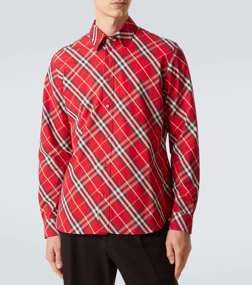 Рубашка Burberry Хлопковая в клетку, классический воротник, красный — фото 3