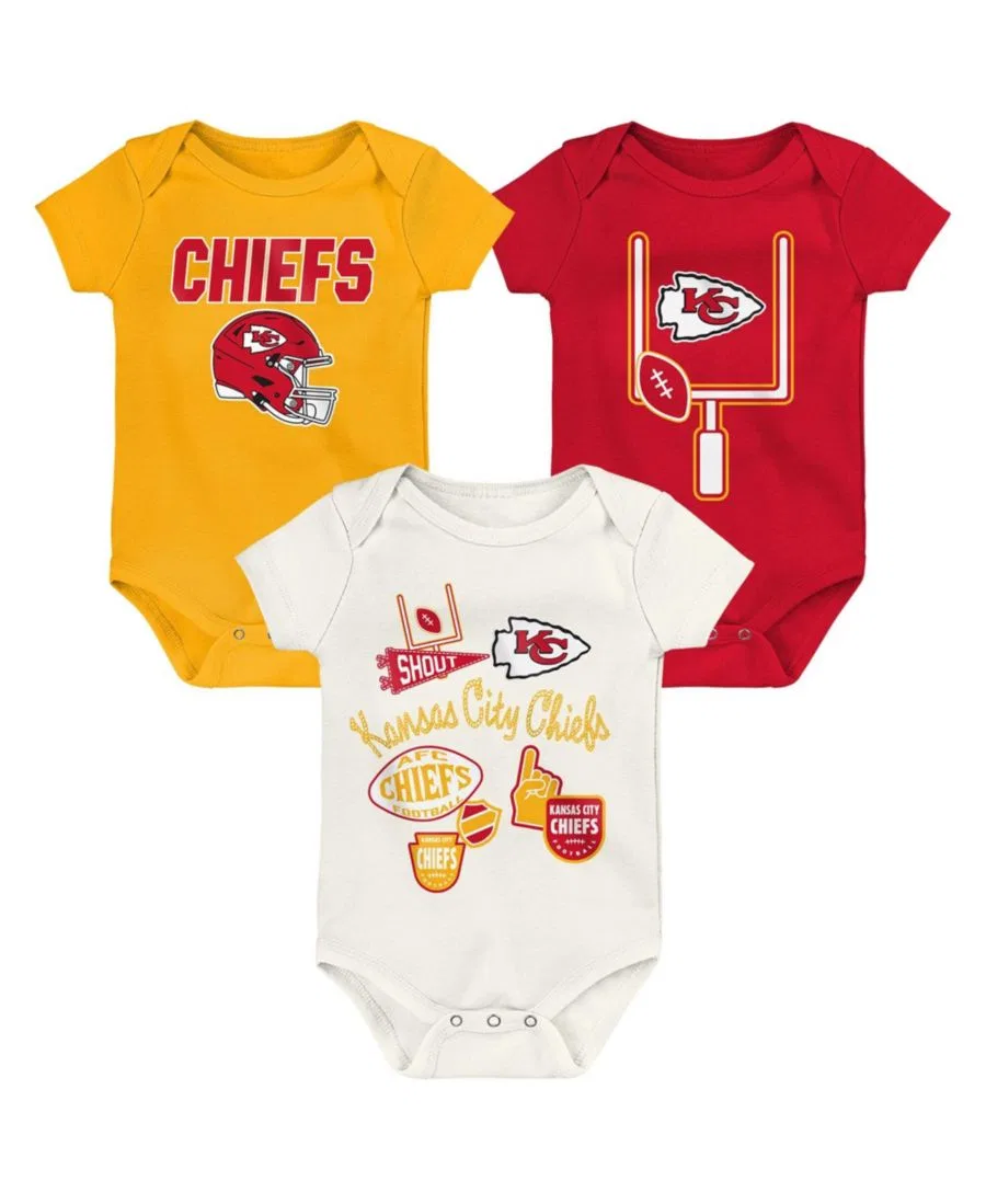 Комплект из трех боди с коротким рукавом, с принтом, Kansas City Chiefs Littlest Player Outerstuff, Yellow Red