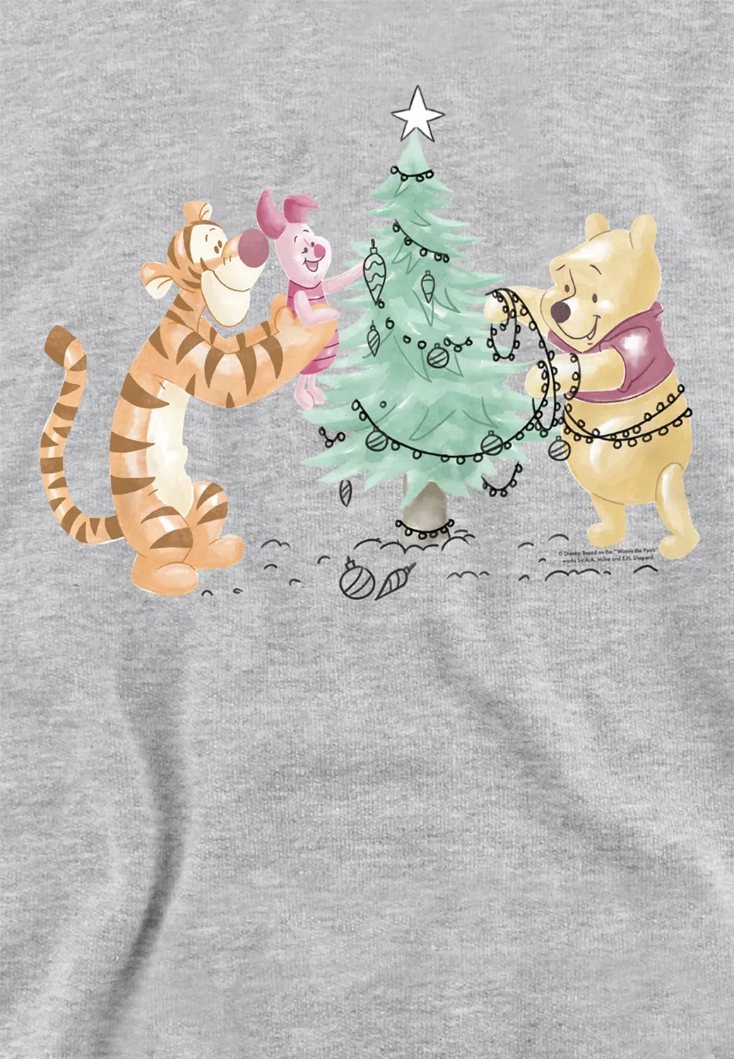 Детский худи с принтом Winnie the Pooh Tigger, Piglet Trimming the Christmas Tree, Disney, Grey — фото 2