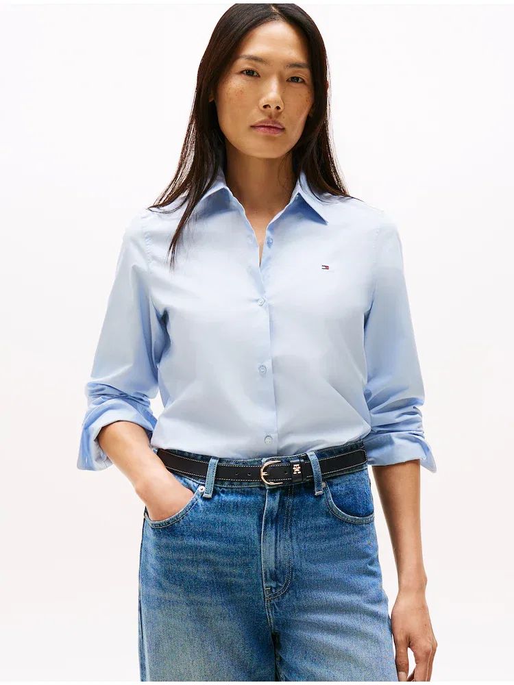 Блуза с длинным рукавом в полоску Essential Poplin Shirt TOMMY HILFIGER, Blue