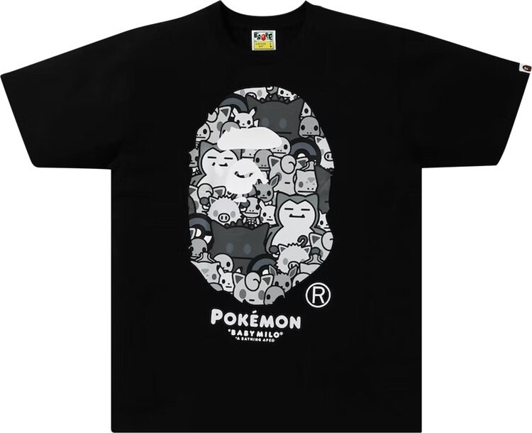 

Футболка BAPE Baby Milo x Pokemon Monotone Ape Head Tee #2 'Black', черный