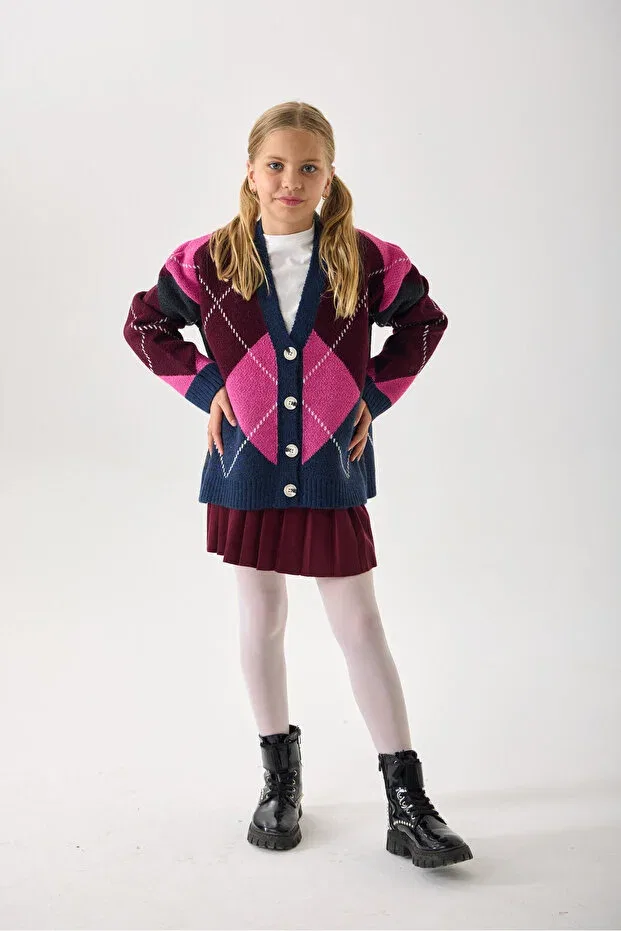 Детский кардиган для девочек с геометрическим узором Nisrakids, Navy Blue