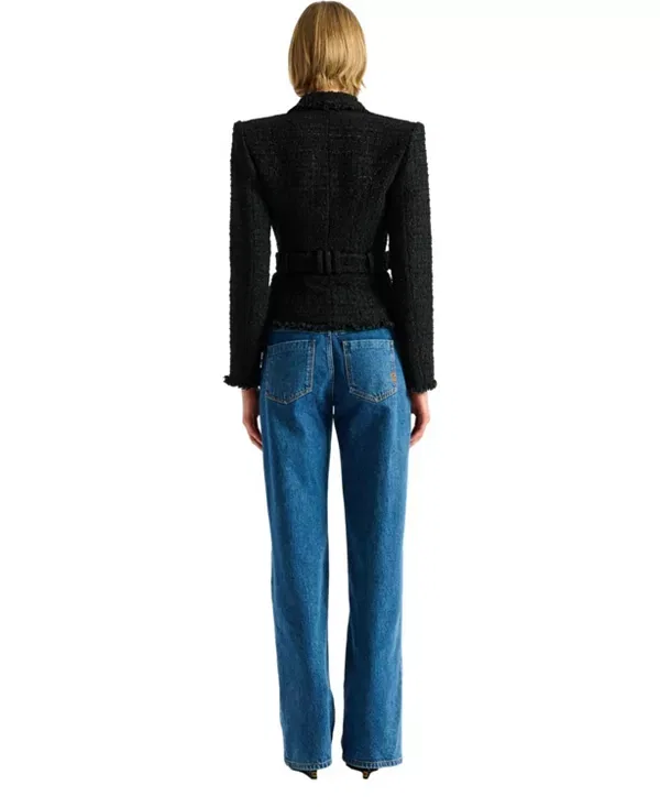 Женская куртка с поясом Belted tweed jacket Balmain, черный — фото 3