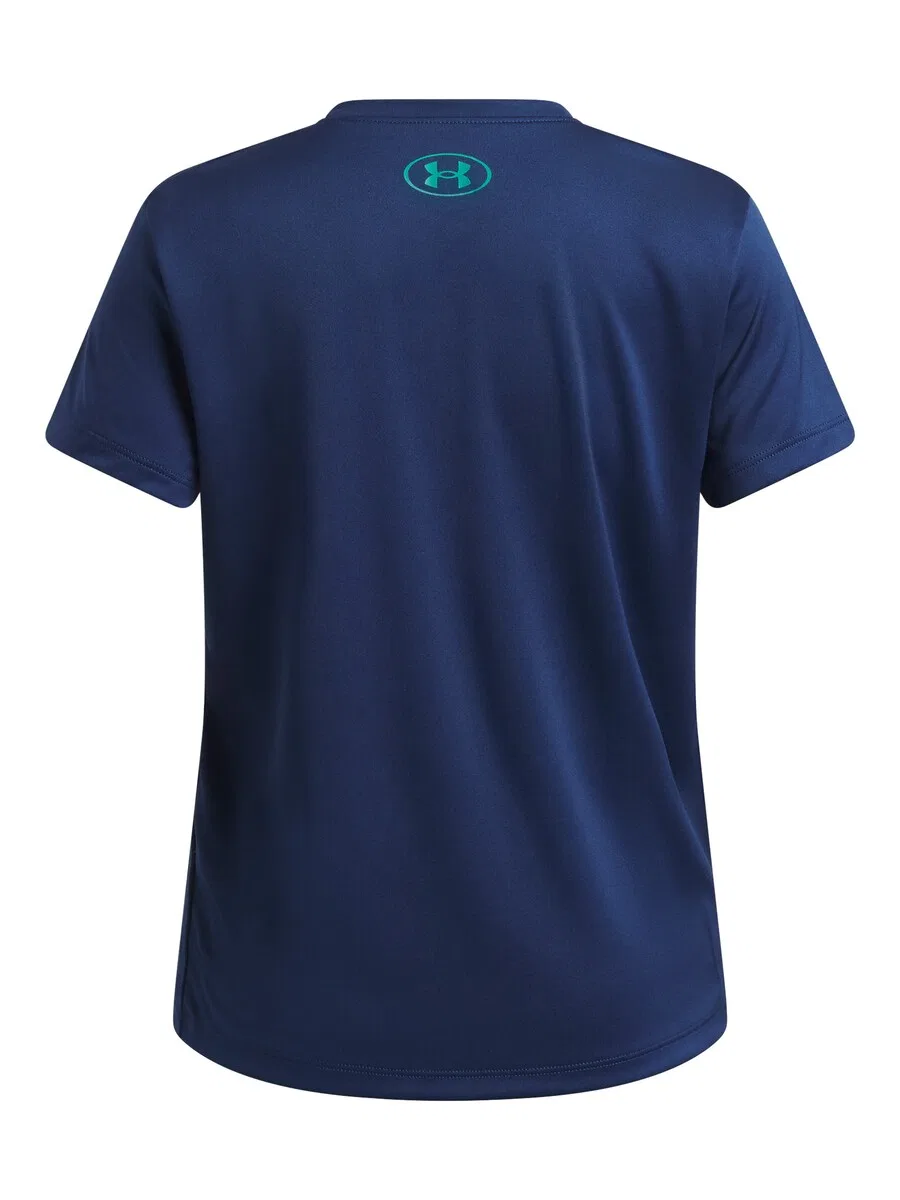 Спортивная футболка UNDER ARMOUR Performance Shirt с фирменной символикой, выполненная в синем, темно-синем и бирюзовом цветах — фото 3