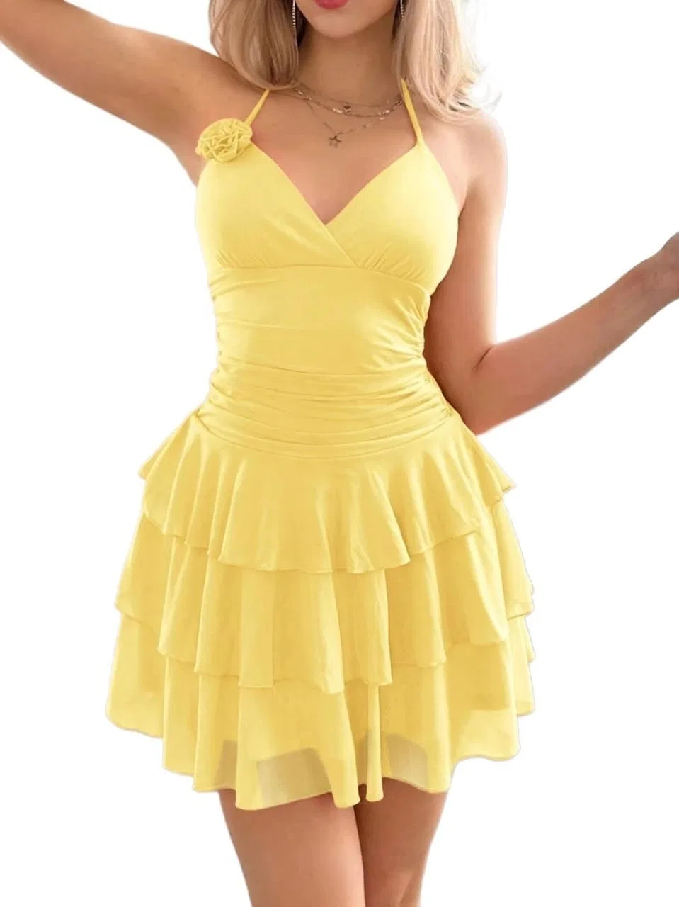 Женское мини-платье с запахом на шею Asymmetric Neck, Mustard Yellow