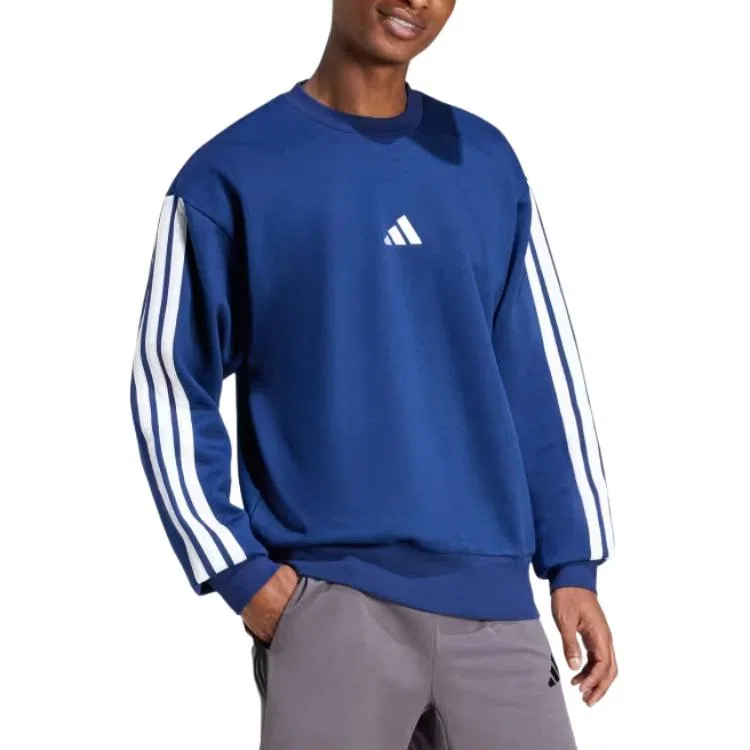 Мужской свитшот из флиса с принтом 3 полосы Adidas, Dark Blue — фото 4