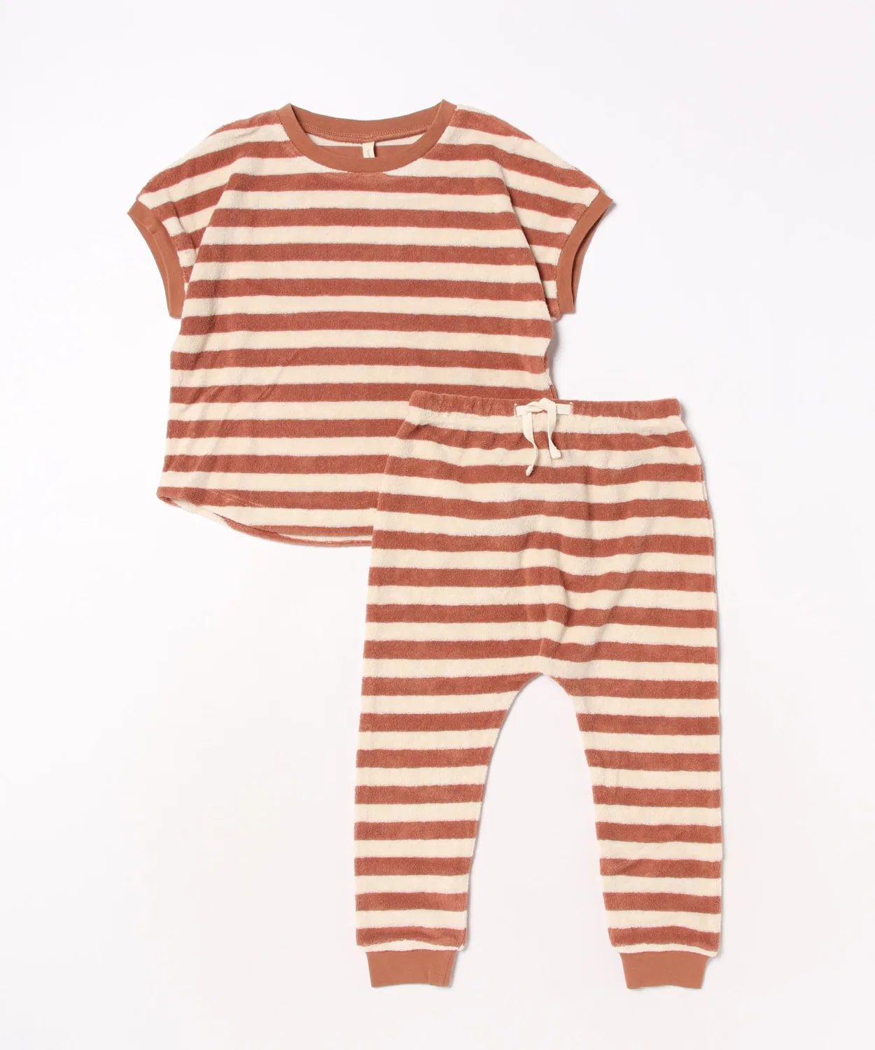 Детский комплект из футболки и штанов с полосатым принтом Amber Stripe Quincy Mae, White/Brown