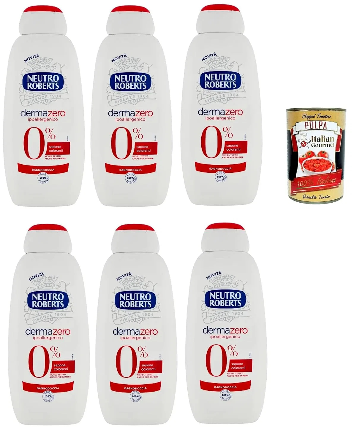 Гель для душа Neutro Roberts Dermazero Ipoallergenico, 6x450 мл + Polpa 400 г, Italian Gourmet E.R., Белый