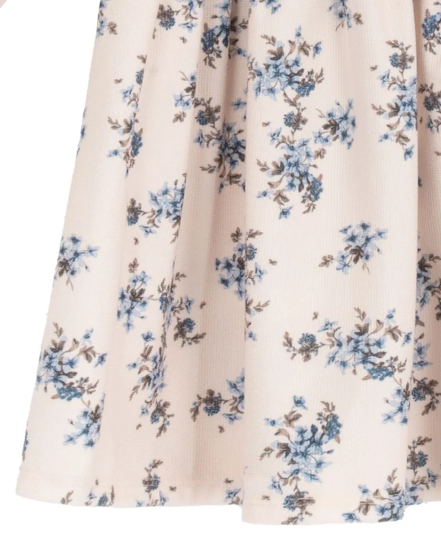 Платье из вельвета с принтом, длинным рукавом, модель Floral Print Hand-Smocked Corduroy Dress Rare Editions, Blue — фото 4