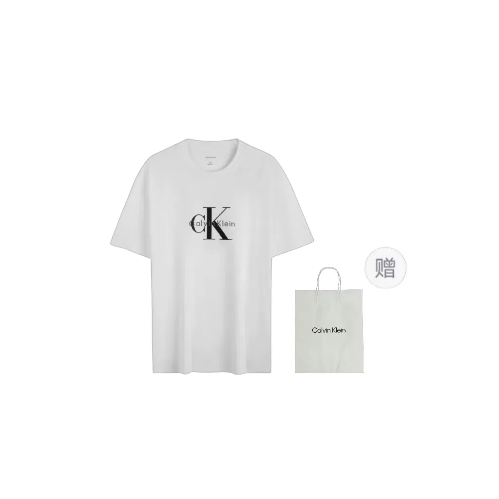 Футболка, минималистичная, SS25, Calvin Klein, Ivory Shopping Bag