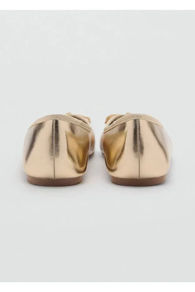 Детские балетки для девочек с завязками Mango Kids, Golden Yellow — фото 3