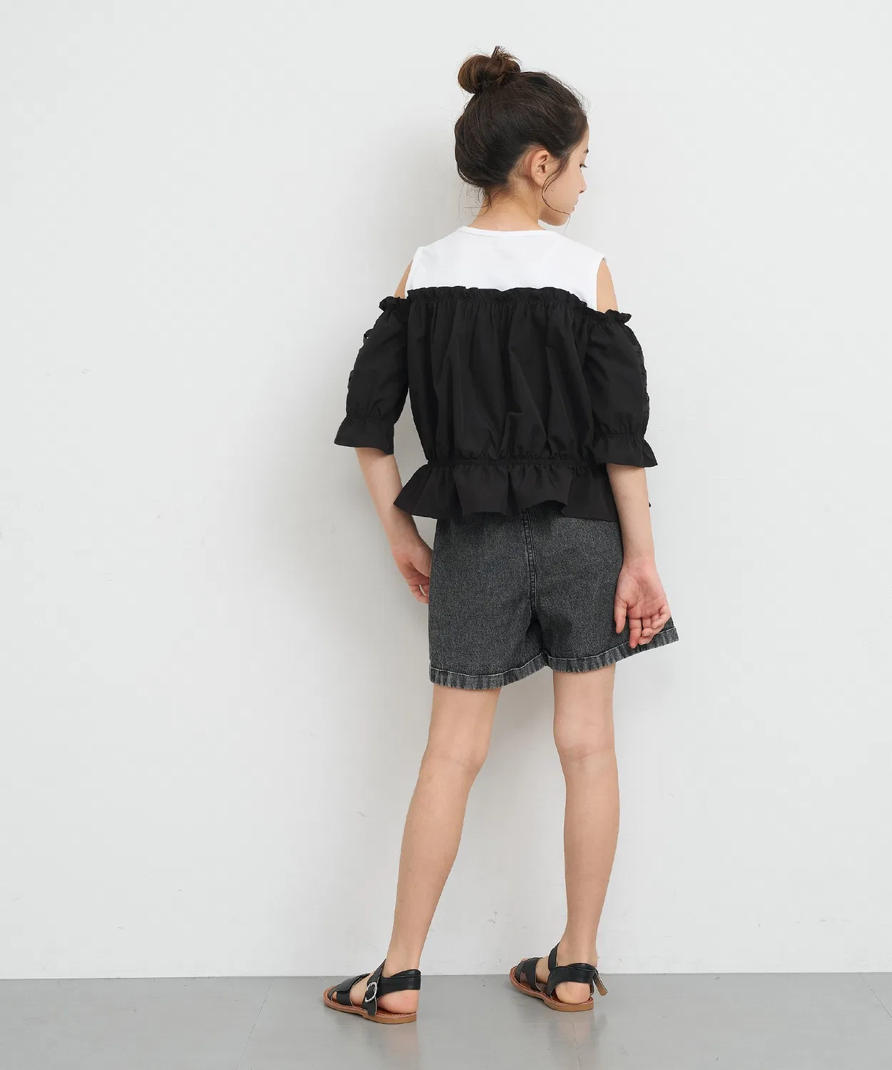 Coca（coca） Детская блузка с открытыми плечами и бантом coca, Black — фото 4