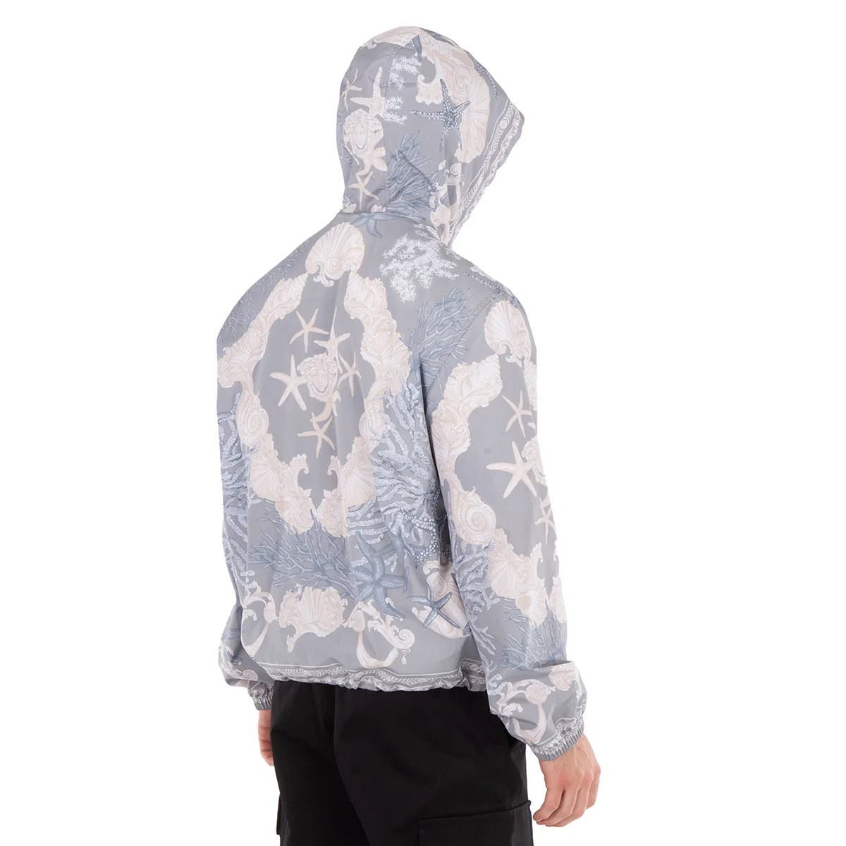 Ветровка с капюшоном Barocco Sea Hooded Windbreaker Jacket Versace, Cocrete/Dusty Blue/Bone — фото 4
