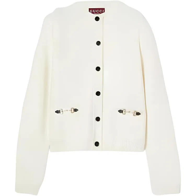 Женский кардиган с деталями в виде лошадиных удил White GUCCI