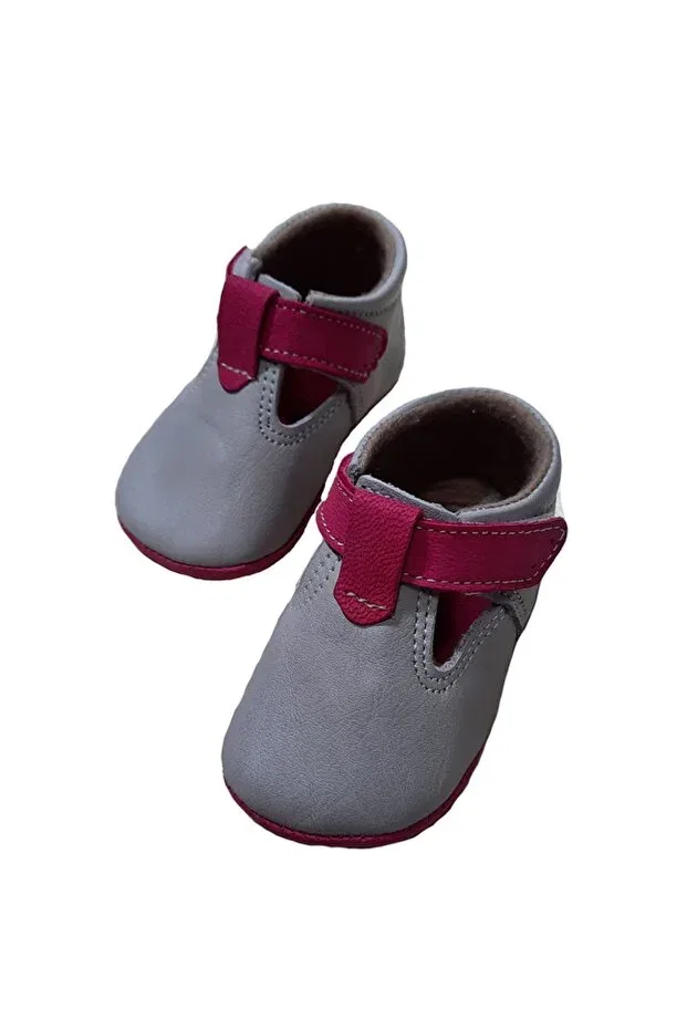 Детские ботиночки для новорожденных кожаные First step gray baby booties Kapar, Gray — фото 3