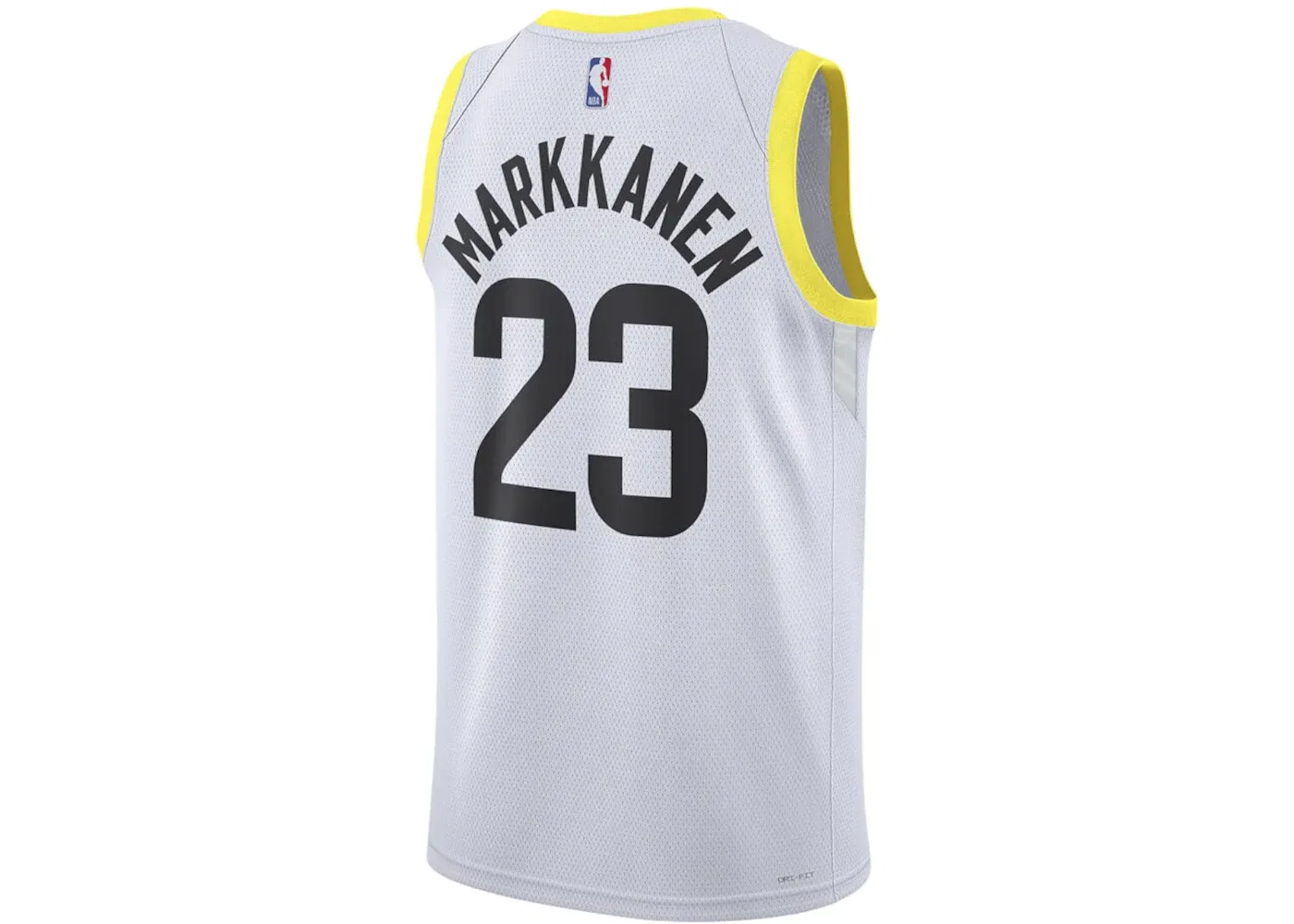 Мужская футболка с длинным рукавом Nike NBA Utah Jazz Lauri Markkanen Association Edition Swingman Dri-Fit Jersey, White/Black/Yellow — фото 2