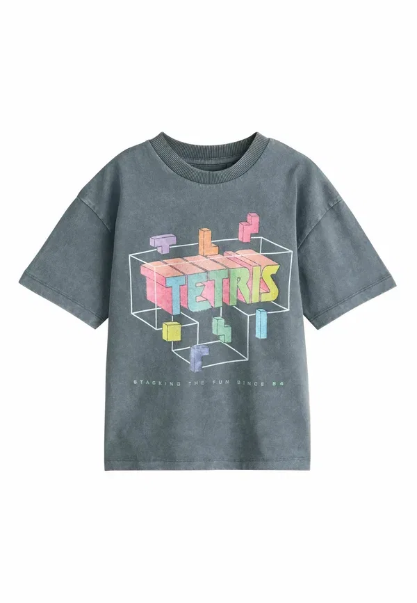 Футболка с принтом хлопковая Regular fit tetris short sleeve t-shirt Next, Charcoal Grey, серый